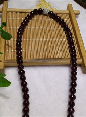 A石榴石手錬项链镶水晶纯银碧玺手串佛珠佛串念珠 酒红色男女