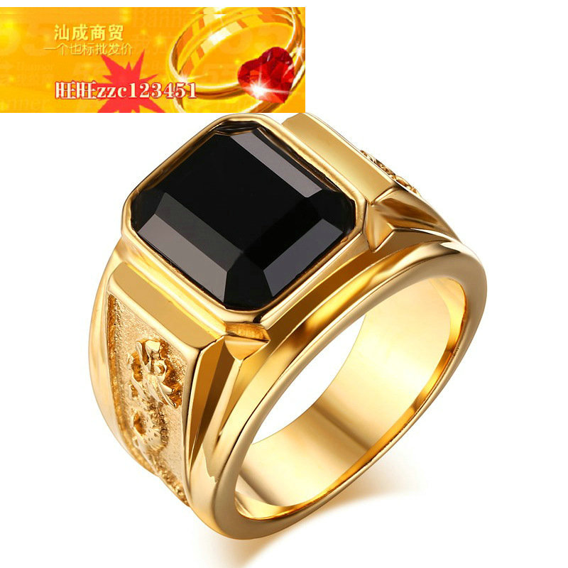 潮流时尚戒指复古不锈钢男士戒指真空电镀金色镶钻戒指ring