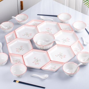 团年饭网红套装团圆拼盘餐具组合 陶瓷菜盘方桌盘子 创意家用碗碟