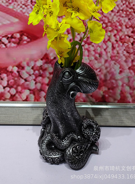 跨境热款仿古色章鱼花瓶摆件创意复古章鱼摆设树脂工艺花插装饰品