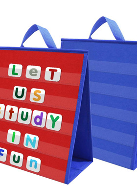 Tabletop Pocket Chart桌面教学红蓝双面手提折叠三角台口袋图表