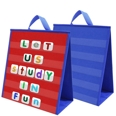 Tabletop Pocket Chart桌面教学红蓝双面手提折叠三角台口袋图表