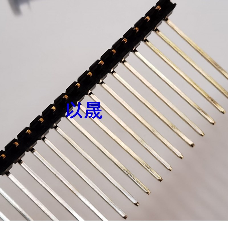 间距2.54MM单排弯针1*40P耐高温90度加长排针正向弯脚小黑夹1X40P