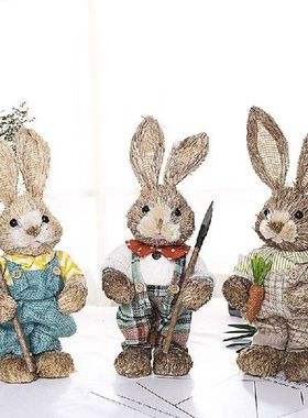 OOTDTY 12 Styles Cute Straw Rabbit Bunny Easter Decorations
