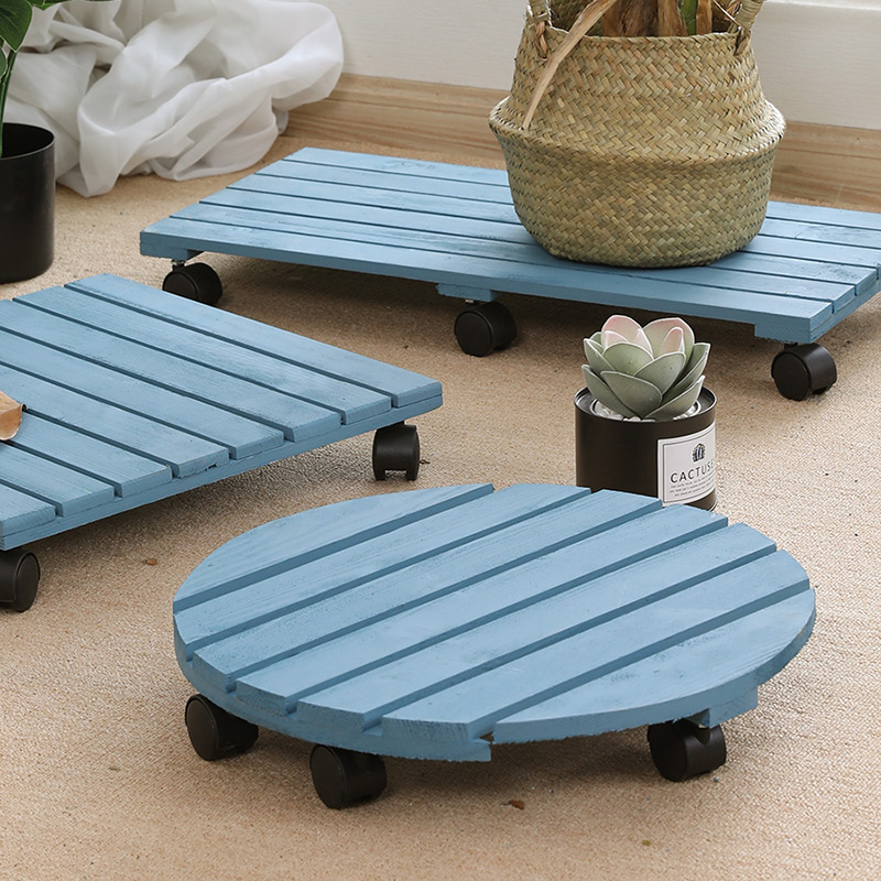 防腐木可移动花盆托盘圆形带滚轮实木制底座万向轮长方形盆栽花托