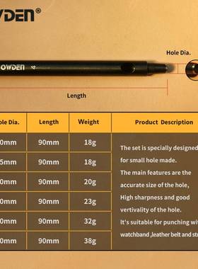 OWDEN Professional 6Pcs leather Hollow Hole Punch Set Belt H