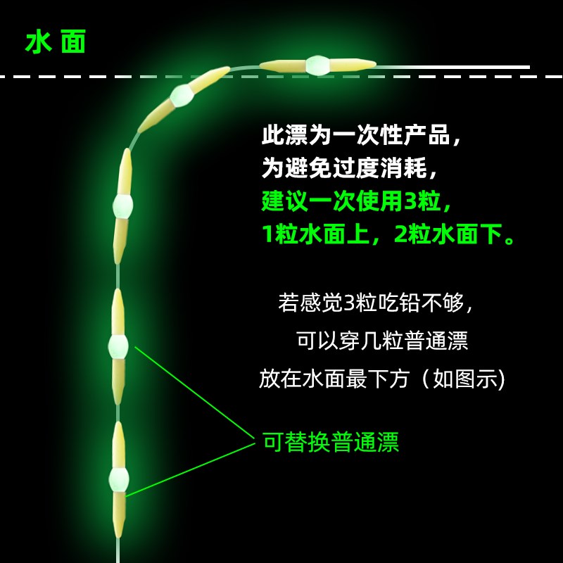 夜光自亮七星漂豆超亮发光三信高灵敏度谷麦传统钓鱼浮子套装用品