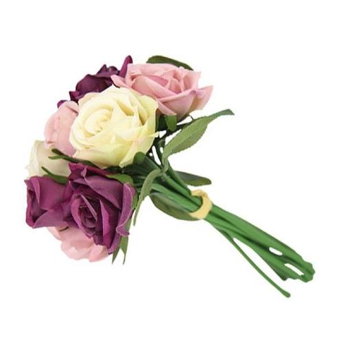 Pink Silk Rose Artificial Flowers Bouquet 9 Big Head Home