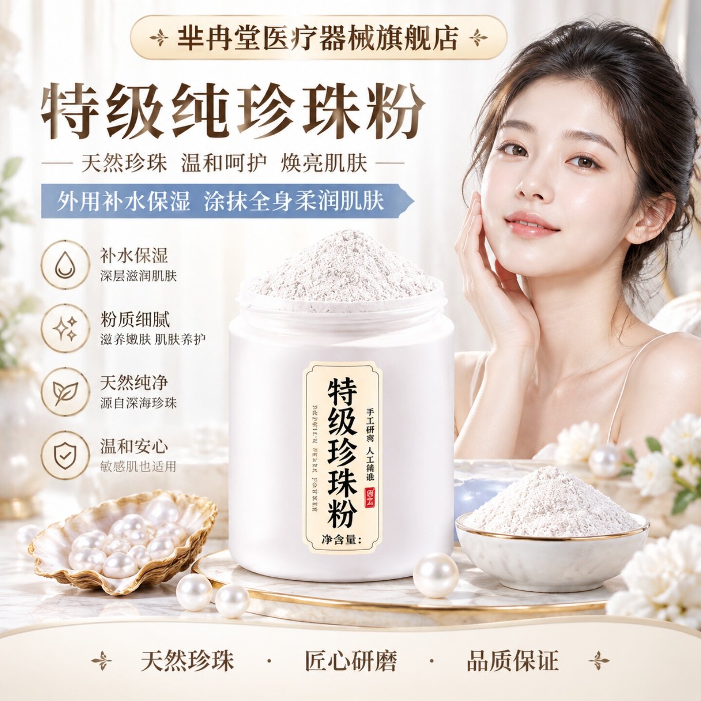 官方正品美纯天然珍珠粉白外用补水保湿涂抹淡全身官方店斑正品