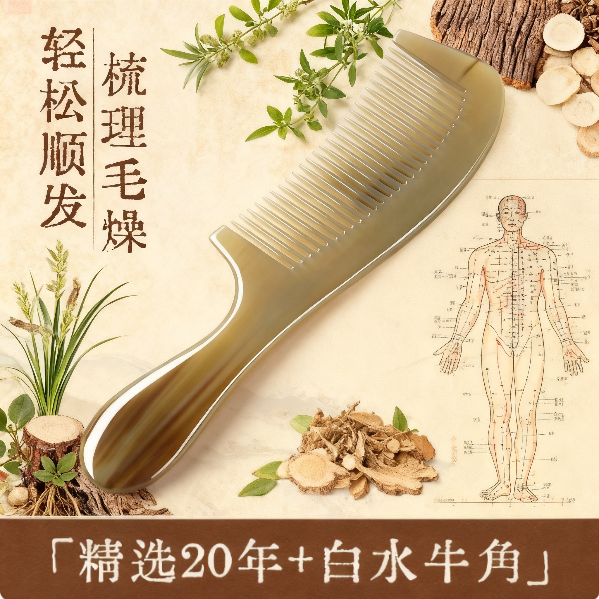 老白水牛角梳子天然真正品