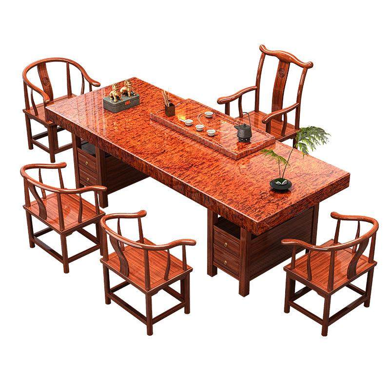 原木大板桌椅组合一桌五椅茶台办公室茶几家用一体实木茶台,商业/办公家具,茶台/茶桌,淘宝优惠券,粉丝福利购,淘宝优惠卷