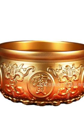 纯铜聚宝盆纯黄铜摆件招聚实心客玄关财办公室装饰黄铜米缸存钱罐