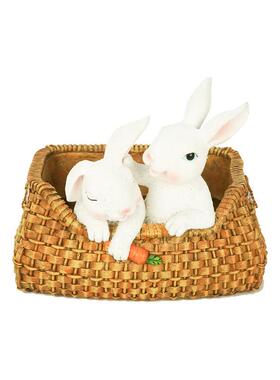 创意户外花园卡通兔子竹编花盆多肉美式乡村阳台布置造景庭院装饰