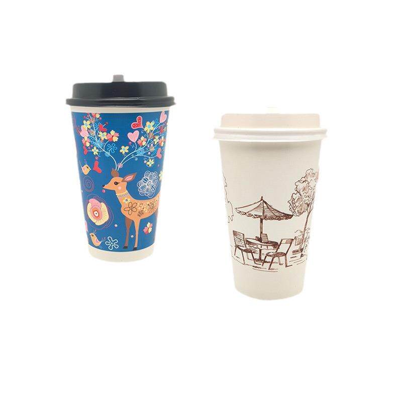 现货带盖冷饮一次性奶茶纸杯咖啡豆浆双淋膜外卖冰可乐纸杯