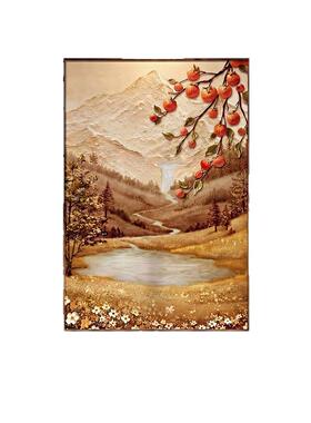 日照金山玄关装饰画砂岩柿柿如意挂画走廊过道山水风景壁画定制