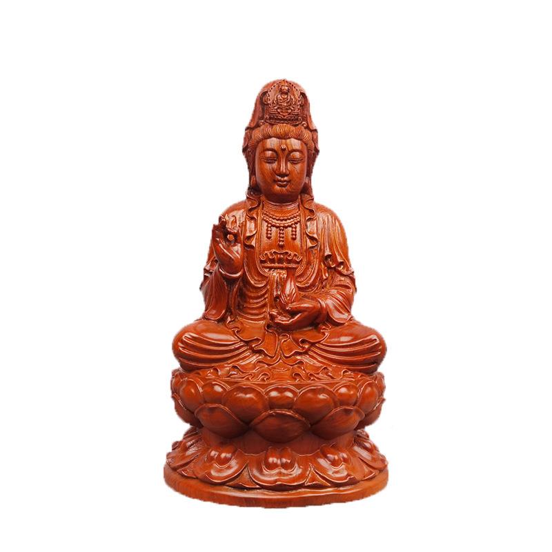 黑檀木雕坐莲花观工音菩萨木艺OSE礼实品花雕梨木摆件
