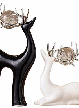 水晶球小鹿客厅摆件高端大气上档次酒柜电视展示柜高端艺术装饰品