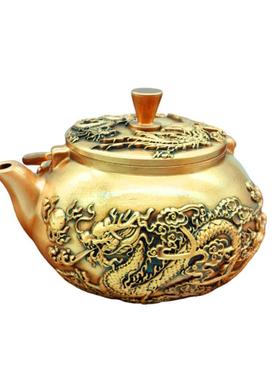 黄铜茶壶编织百福龙凤小茶壶家居办公室摆件复古桌面工艺品装饰品