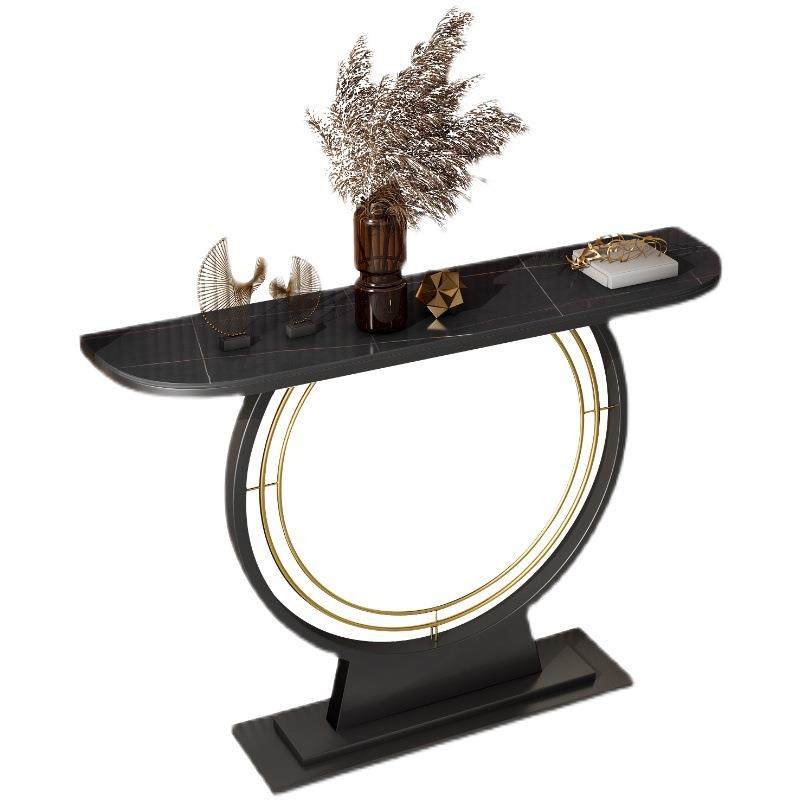 轻奢岩板玄关桌入户装饰靠墙端景台简约酒店长条玄关柜半圆玄关台