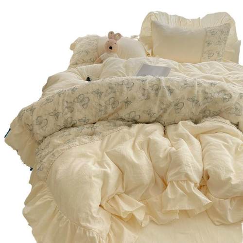 法式公主风亲肤水洗棉四件套少女心花边床单被套床笠床上用品4