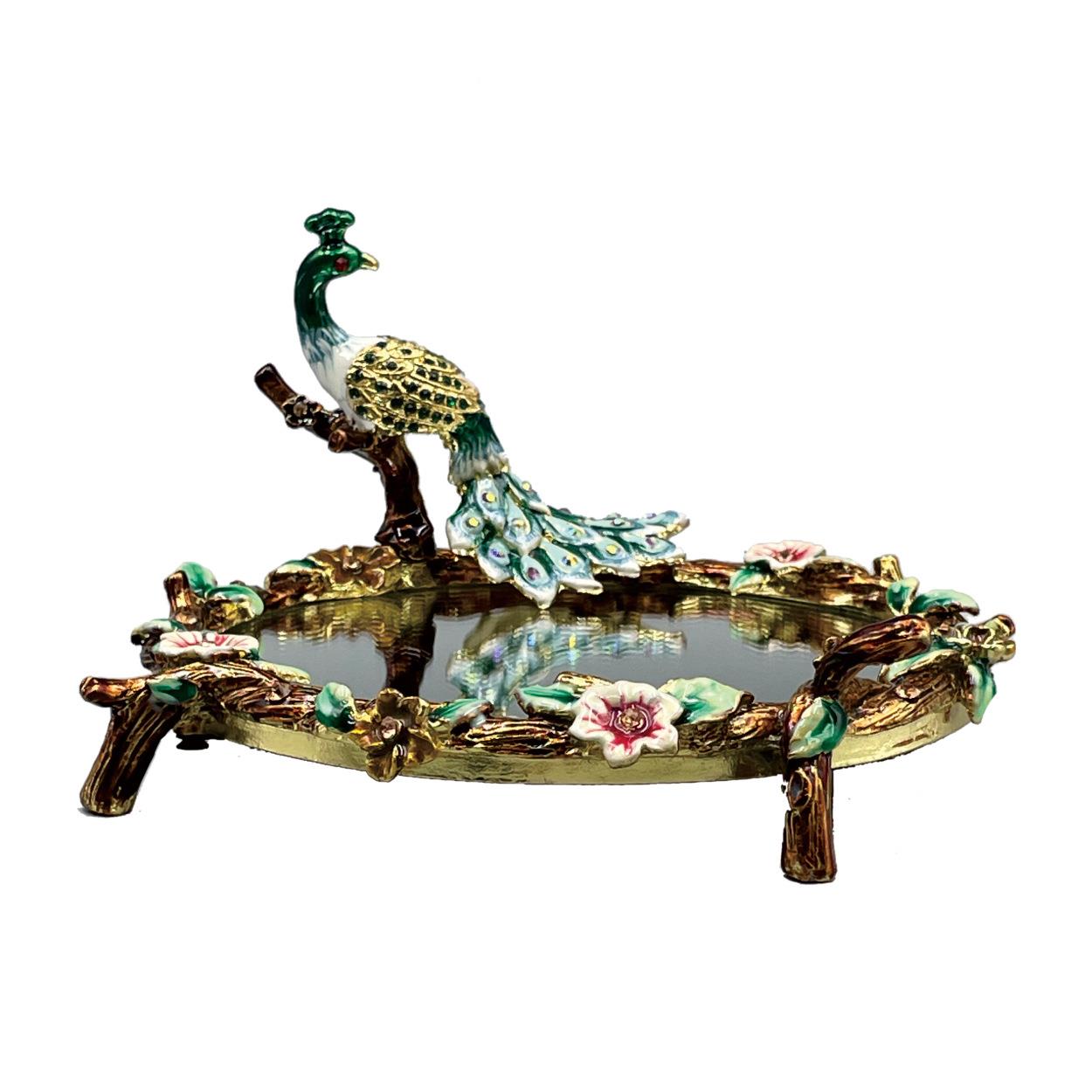 创意品花珐琅OBE彩面托盘梳妆台托盘饰珠宝展示盘复古卉首饰镜盘