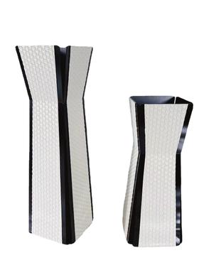 简约金属皮革黑色几何花器花瓶摆件样板房售楼处大厅软装饰品