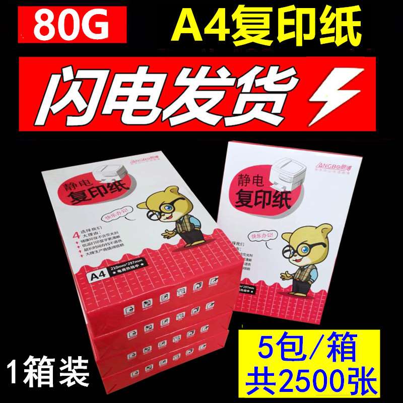 朗博a4纸双面打印复印白纸70g80g办公用纸整箱2500张草稿纸5包装
