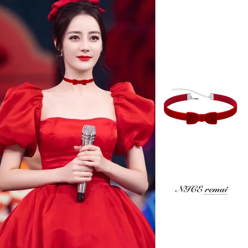 徐璐同款复古丝绒颈圈暗黑朋克少女蝴蝶结铃铛缎带辣妹项圈锁骨链