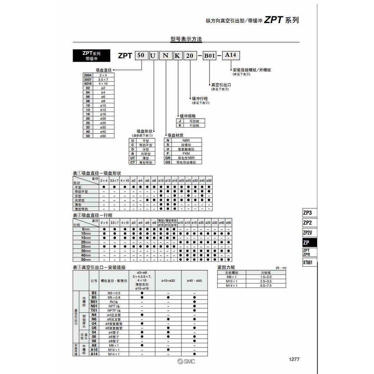SMC真空吸盘ZPT40/50BNK/BSK10/20/30/50-B5/B01/U6/N6-A14
