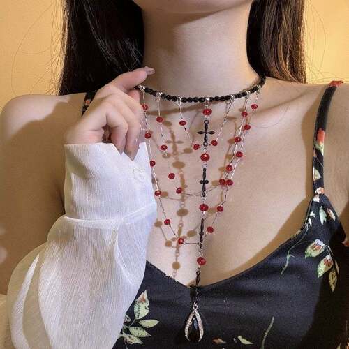 白十字架项链脖子饰品颈带暗黑系复古项链女锁骨链夸张叠戴配饰