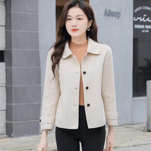 小个子妈妈秋冬短款毛呢外套时尚显瘦中老年女装双面呢子大衣