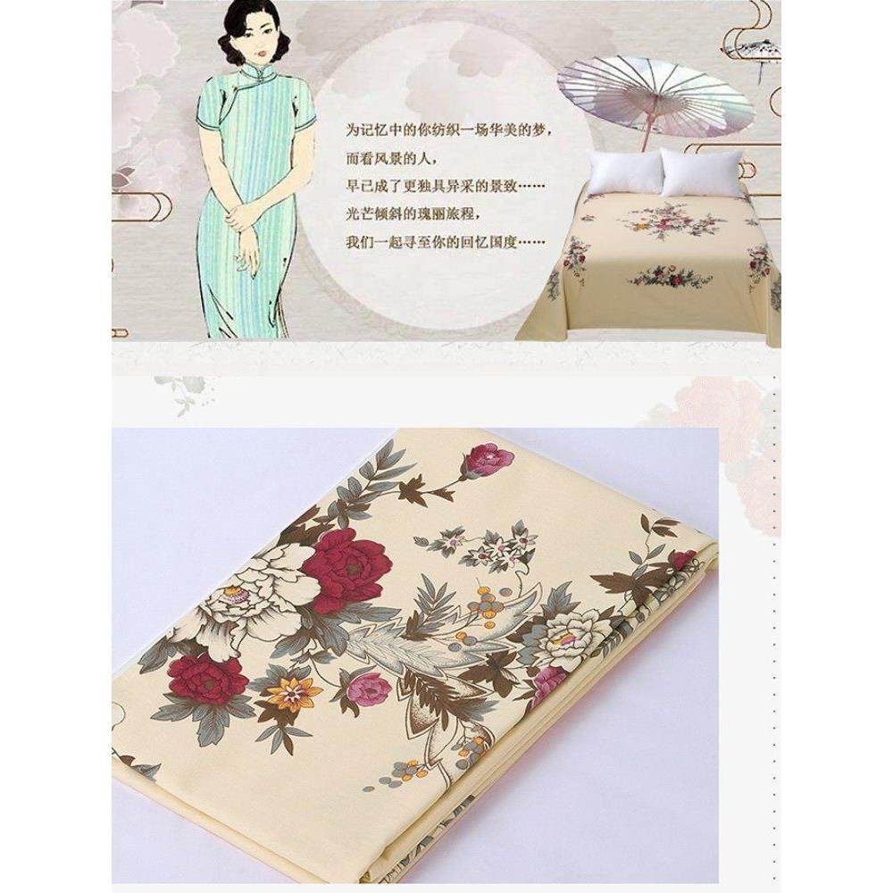 上海国民老式大牡丹花床单单件纯棉100%全棉加厚老粗布粉红色被单