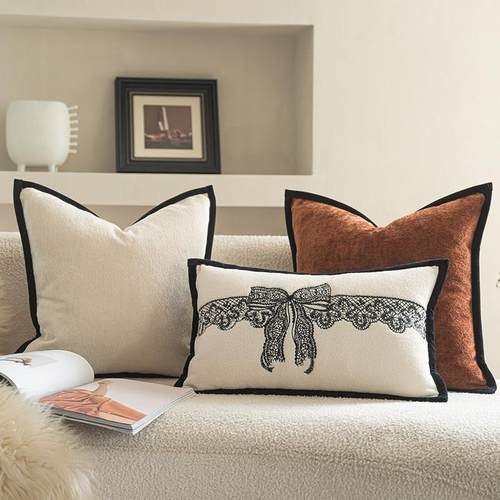 轻奢黑色蝴蝶结沙发抱枕撞色高级感客厅沙发床头靠枕套靠垫靠背