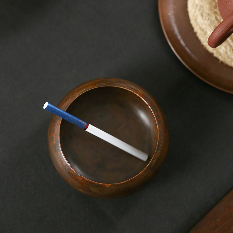 手工复古怀旧纯铜烟灰缸家用客厅车载烟缸K烟盅防烟飞创意个性小