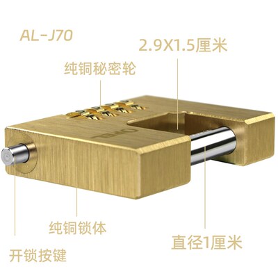 矩形纯铜密码锁挂锁大号r户外防水防锈实心黄铜大门链条机械密码
