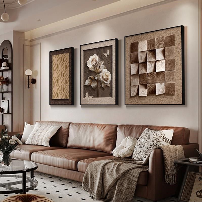 侘寂风松果客厅背景墙装饰画抽象B三联组合沙发挂画立体高级肌理,家居饰品,现代装饰画,淘宝优惠券,粉丝福利购,淘宝优惠卷