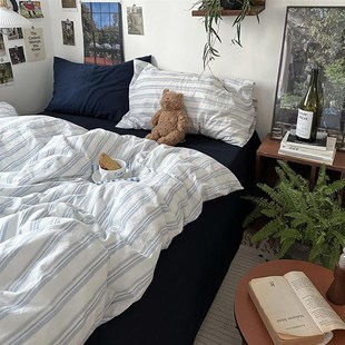 200单人学生200 全棉条纹150 230双人被单男生 色织被套单品g