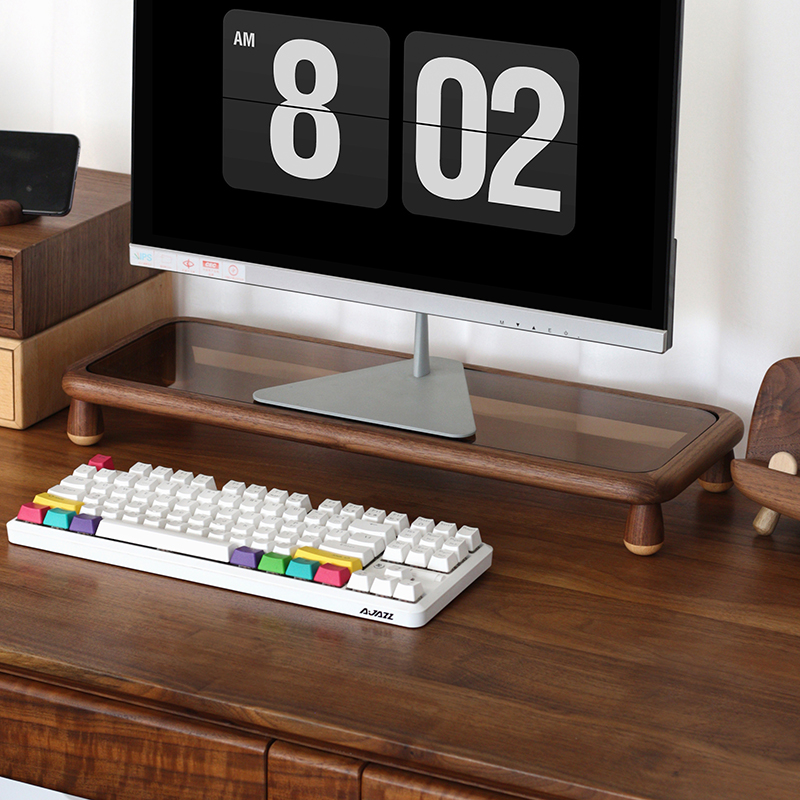 三思工房a 实木电脑显示器增高架 桌面收纳置物架屏幕增高座胡桃