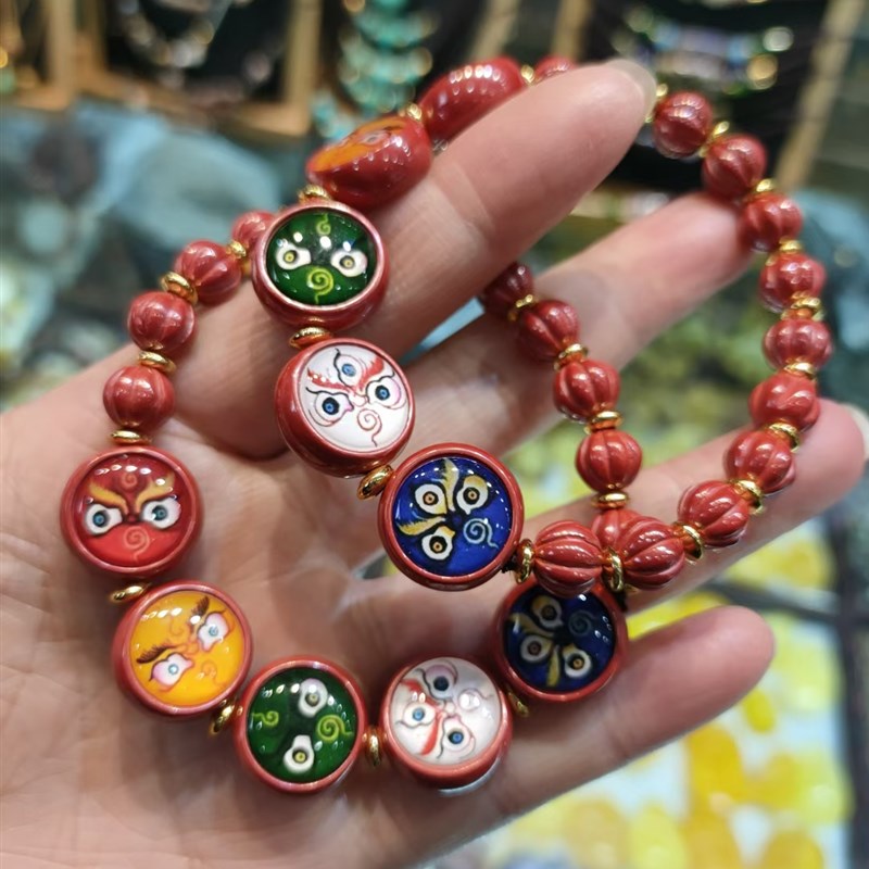 【新品】手工朱砂五路p财神小唐卡手串本命年手链拉萨直发全国包