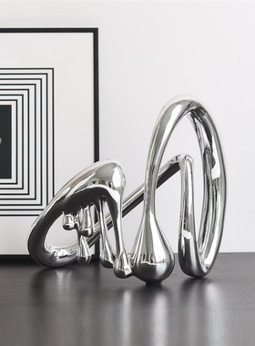 高级感抽象艺术异形电镀创意摆件家居客厅高档轻奢V装饰品软装摆