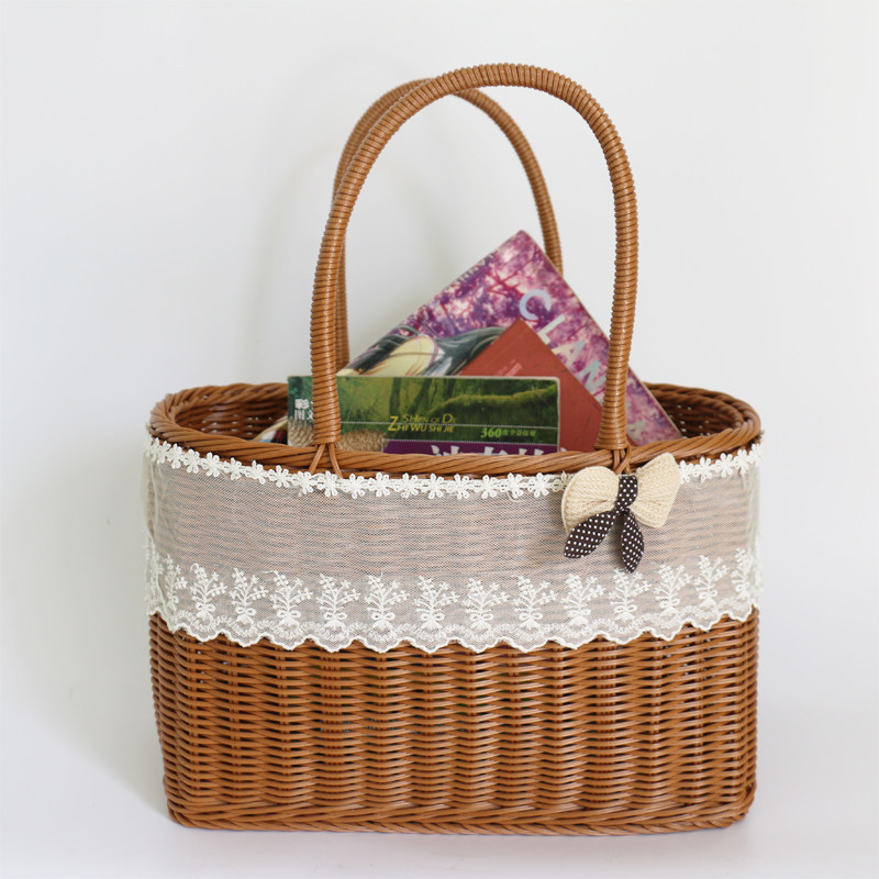仿藤手工购物篮买菜篮子手提篮野餐篮子宠物篮Q化妆品篮超市选购