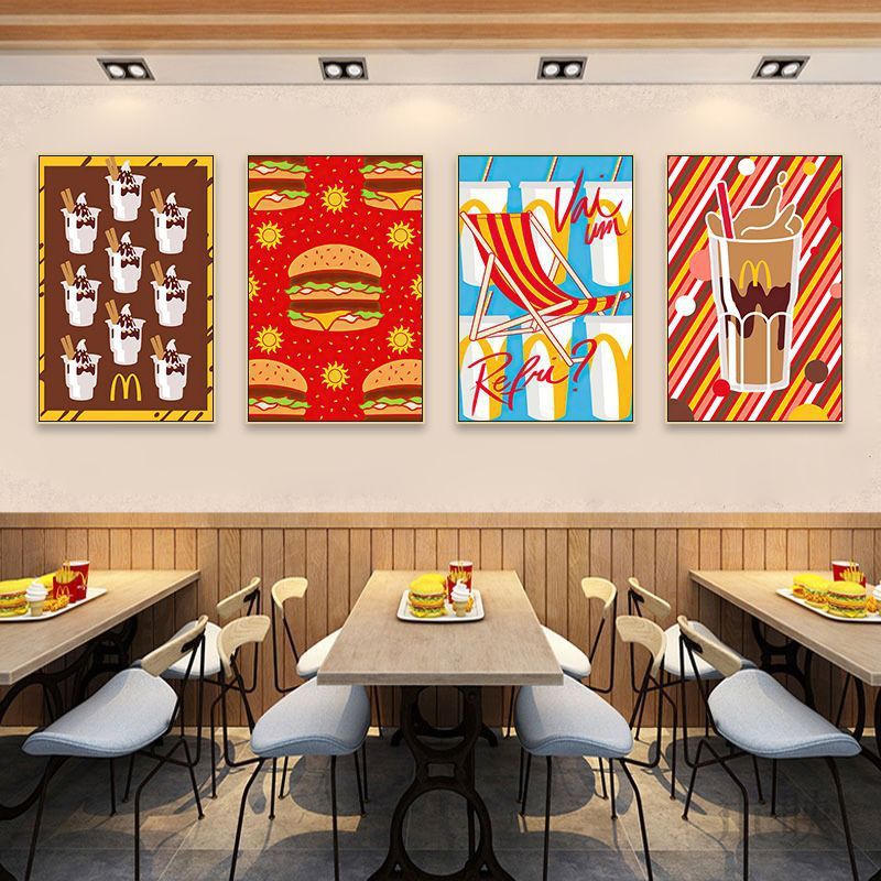 麦当当M记装饰画汉堡薯条简餐店挂画炸鸡店披萨店奶茶小吃店壁画图片