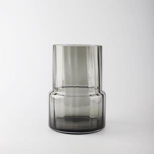 拾物现代轻奢极简玻璃插花花瓶矮胖大口花瓶鲜花水培大号花器绿色