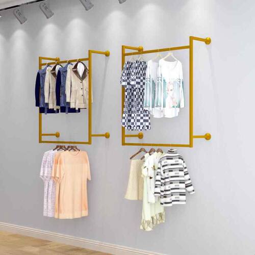 男女服装店展示架上墙服装架双层童装侧挂衣服陈列架子墙壁悬挂