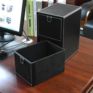 DVD碟片整理柜 二抽屉式 高档桌面储物箱 创意皮革CD收纳盒 美尚