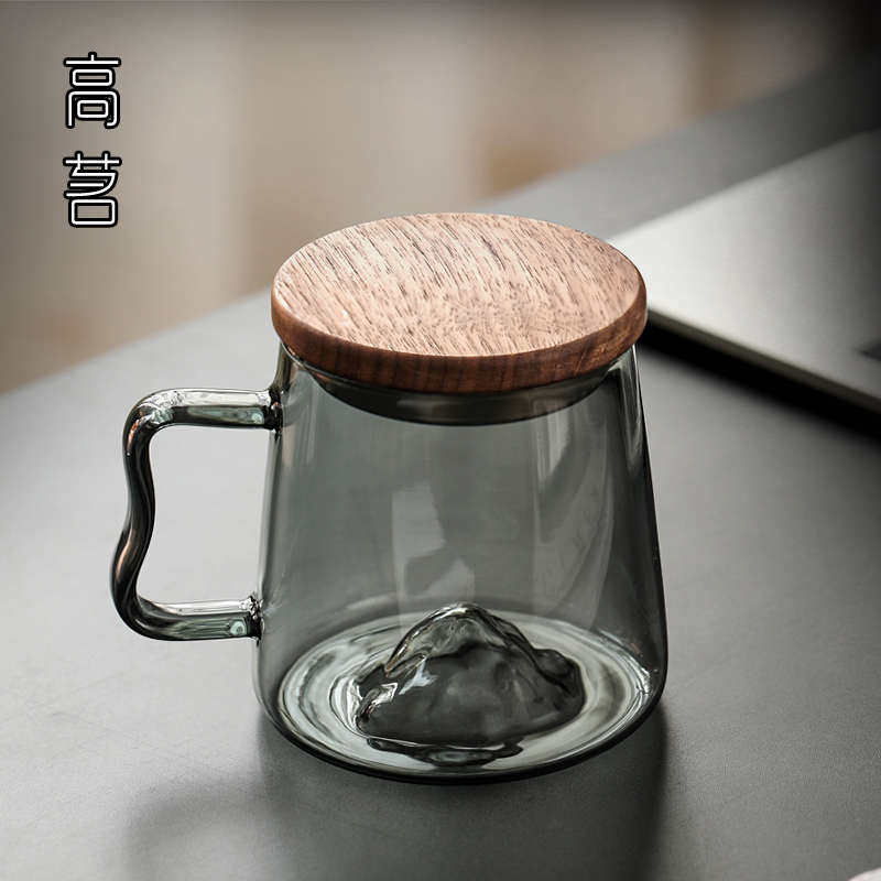 办公室茶杯玻璃个人专用茶道杯日式观山泡绿茶杯子创意喝水杯带盖