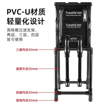 过滤箱支架周转箱架子过滤器底座鱼缸鱼池鱼盆过滤支撑架水管黑色