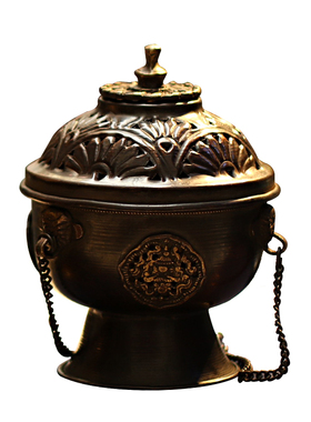 尼泊尔手工紫铜吊挂香炉纯铜家用做旧悬挂盘香炉仿古藏式吊炉香炉