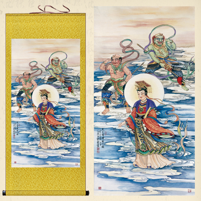 湄洲圣母图卷轴画天上圣母出巡图妈祖娘娘画像挂画道场水陆装饰画