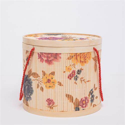 圆形竹篮竹筐竹编中秋月饼包装蓝竹盒礼品篮大小号精美环保竹篮子